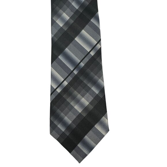 Structure Mens Plaid Silk Tie Black Gray Classic Neckwear Formal Made In China - Picture 2 of 5
